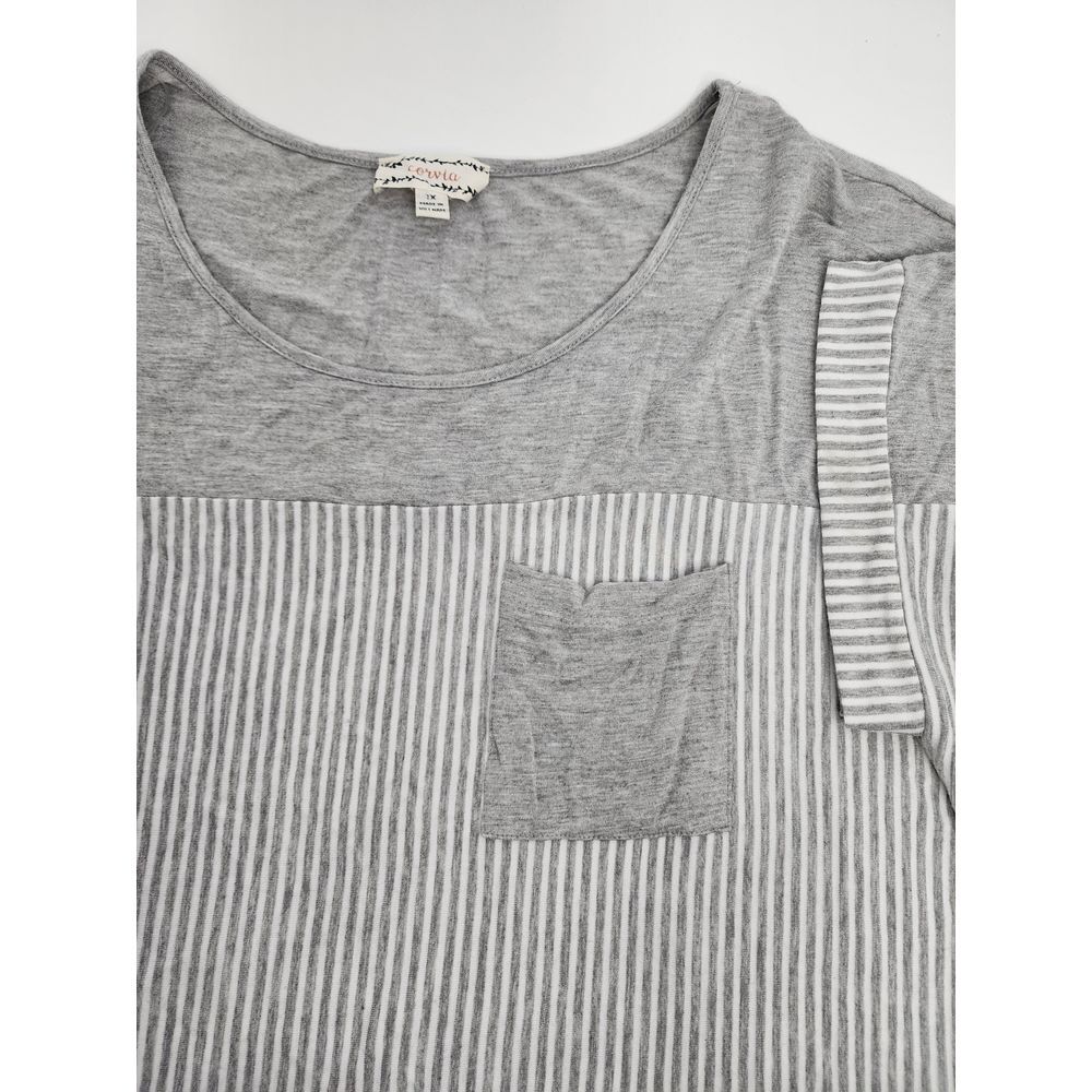 Corvia Grey Striped Front Pocket Casual‎ Shirt Top Size 1X